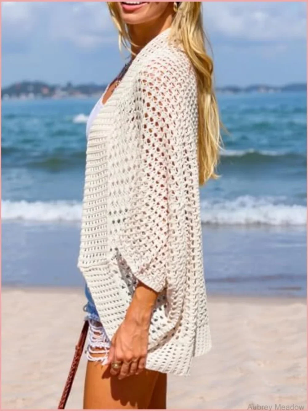 Open Front Crochet Long Dolman Sleeve Beach Cover-up